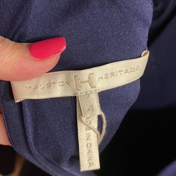 NWT HALSTON  HERITAGE cut out dress long sleeve fitted stretch midnight blue 4 - Picture 9 of 13